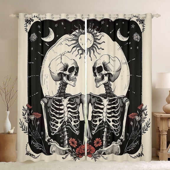Erosebridal Gothic Skull Skeleton Black Out Curtains for Teens Adults,Boys Girls Chic Flowers Happy Halloween Curtains Pack of 2 (42x63 Each),Super Cozy Room Decor