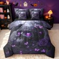thumbnail image 1 of Erosebridal Gothic Skull Twin Bedding, Butterfly Rose Bedding Comforter Set, Gray Purple, Black Reversible, 7-Piece, 1 of 6