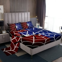 Erosebridal Gothic Spider Sheet Set Twin , Spider Web Print Bedding Sets Twin Size, Halloween Room Decor, Red Blue 3 Pieces