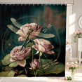 thumbnail image 1 of Erosebridal Graceful Dragonfly Shower Curtain 72Wx84L,Elegant Flowers Bathroom Shower Curtain,Green Pink, 1 of 5