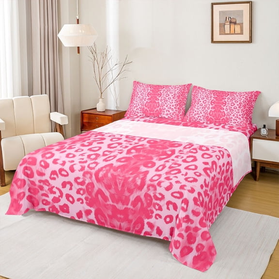 Erosebridal Gradient Cheetah Print Full Size Sheets 4-Piece For Teens,Girls Animal Leopard Print Bed Sheets
