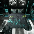 thumbnail image 1 of Erosebridal Gradient Cyan Green Honeycomb Bed in a Bag Twin Size, Geometric Hexagon Bed Set, Black Bedroom Decor, Reversible 7 Pieces, 1 of 4
