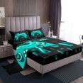 thumbnail image 1 of Erosebridal Gradient Gamepad Bed Sheets King, Neon Cyan Futuristic Cubes Bedding Sets King Size, Game Room Decoration 4 Pieces, 1 of 7