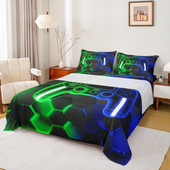 Erosebridal Gradient Gamepad Bed Sheets Set Twin Size, Abstract Geometric Bedding Twin Size, Gaming Sheet Set Twin, Lightweight Room Decoration, 3pcs