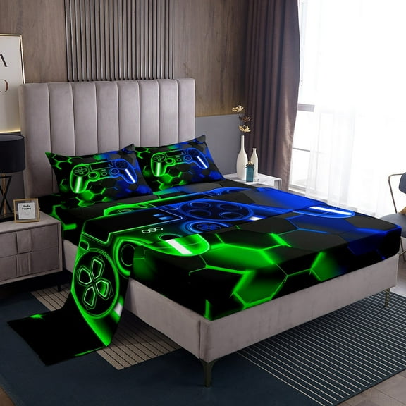 Erosebridal Gradient Gamepad Bed Sheets Set Twin Size, Abstract Geometric Bedding Twin Size, Gaming Sheet Set Twin, Lightweight Room Decoration, 3pcs