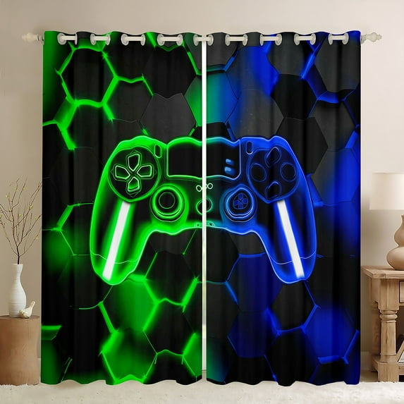 Erosebridal Gradient Gamepad Curtains and Drapes (52x63), Abstract Geometric 30%-50% Blackout Curtains for Bedroom, Gaming Curtains for Living Room, Window Drapes Room Decoration