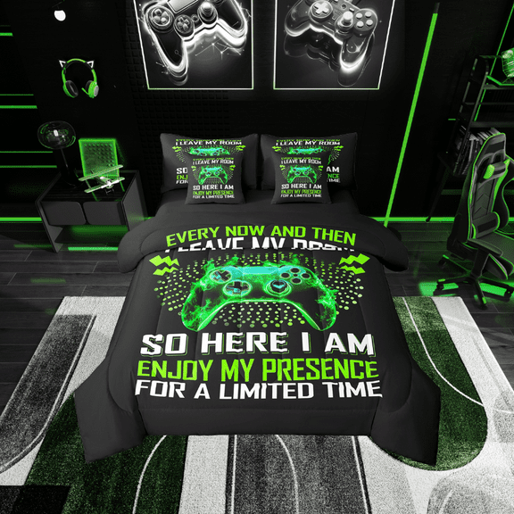 Erosebridal Gradient Gamepads Bedding Sets Twin Size,Video Game Comforter Sets with Sheets,Abstract Geometric Bed in a Bag Twin size,Breathable Gamer Room Decor,Reversible,7-Piece