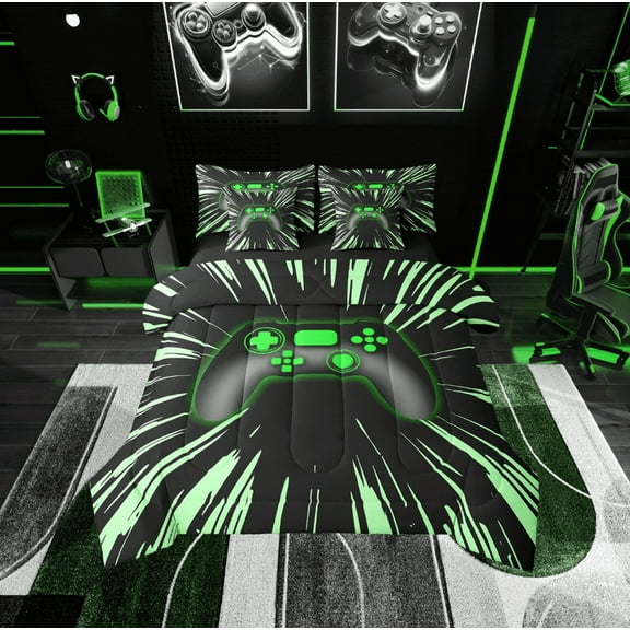 Erosebridal Gradient Gamepads Bedding Sets Twin Size,Video Game Comforter Sets with Sheets,Abstract Geometric Bed in a Bag Twin size,Breathable Gamer Room Decor,Reversible,7-Piece