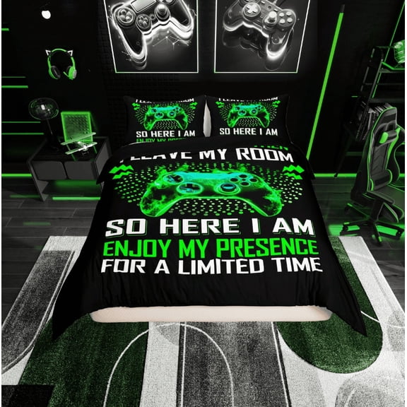 Erosebridal Gradient Gamepads Comforter Cover Twin,Video Game Bedding Twin Size,Abstract Geometric Duvet Cover Twin,Breathable Gamer Room Decor,Reversible,2-Piece(No Comforter)