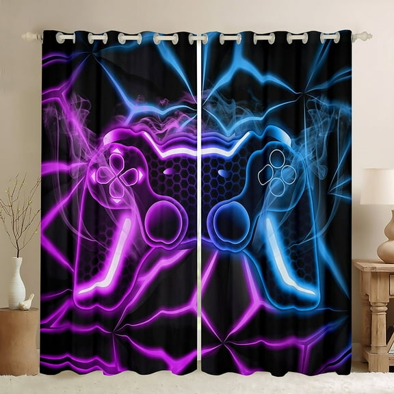 Erosebridal Gradient Gamepads Curtains Pack of 2 (42Wx63L),Video Game 30%-50% Black Out Curtains,Geometric Plaid Curtains for Living Room (42Wx63L),Male Bedroom Decor