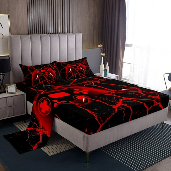 Erosebridal Gradient Gamepads Sheet Set Twin,Video Game Bedding Sets Twin Size,Abstract Geometric Twin Sheet Sets,Breathable Gamer Room Decor,3pcs