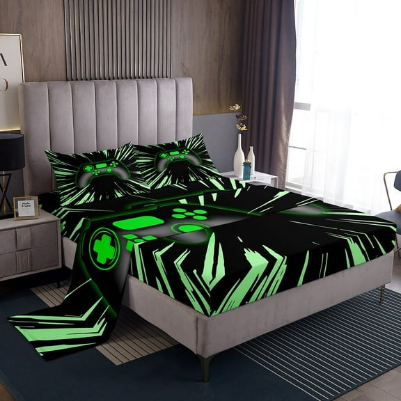 Erosebridal Gradient Gamepads Sheet Set Twin,Video Game Bedding Sets Twin Size,Abstract Geometric Twin Sheet Sets,Breathable Gamer Room Decor,3pcs