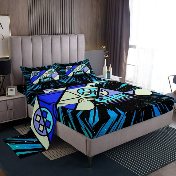 Erosebridal Gradient Gamepads Sheet Set Twin,Video Game Bedding Sets Twin Size,Abstract Geometric Twin Sheet Sets,Breathable Gamer Room Decor,3pcs