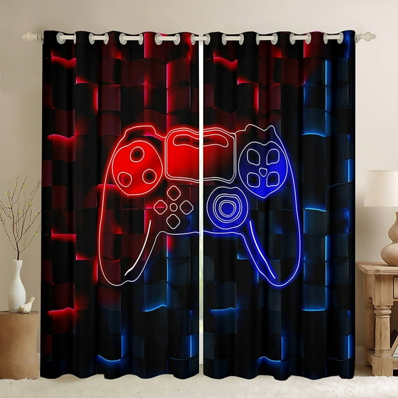 Erosebridal Gradient Gamer Curtains and Drapes (38Wx54L),Neon Gamepads Blackout Curtains for Bedroom,Video Game Curtains Pack of 2 (38Wx54L),Geometric Room Decoration