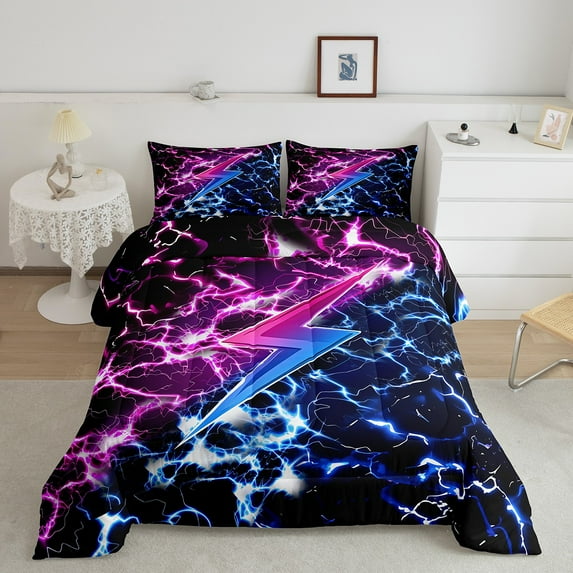 Erosebridal Gradient Lightning Bedding Sets Twin with Comforter, Modern Abstract Art Duvet Insert, Pink Blue Black Super Cozy 2 Pieces