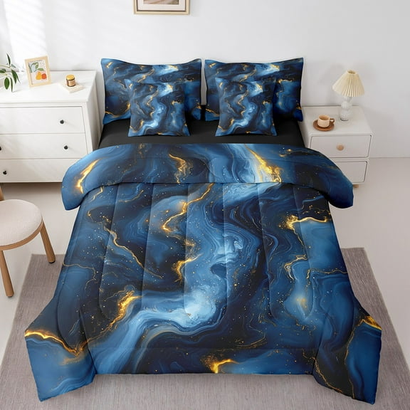 Erosebridal Gradient Marble Bedding Queen Size,Marbling Watercolor Bedding Sets Queen Size,Ombre Abstract Comforter Sets with Sheets,Breathable Teens Bedroom Decor,Reversible,7 Pieces