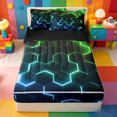 thumbnail image 1 of Erosebridal Gradient Plaid Hexagon Zipper Twin Comforter Sets with Fitted Sheet and 2 Pillowcases,Green Blue Neon Honeycomb Zipper Bedding Set For Boys,Black Reversible,4 Pieces, 1 of 7