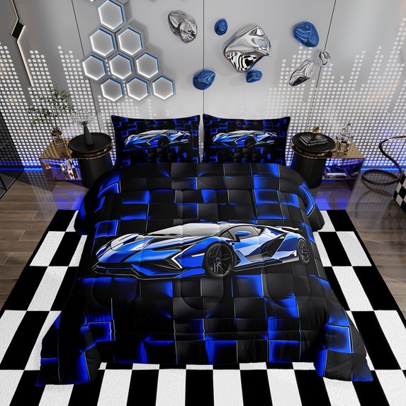 Erosebridal Gradient Rectangle Bedding Sets Twin with Comforter, Cool Racing Car Duvet Insert, Extreme Sports Decor, Reversible
