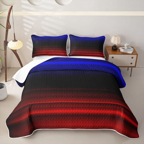 Erosebridal Gradient Streak Twin Quilt Set for Boys Men, Glow Blue Red Stripes Print Twin Coverlet Set, 2pcs