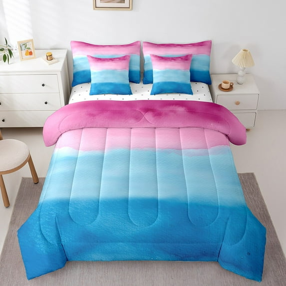 Erosebridal Gradient Watercolor Bed In A Bag King Size,Abstract Artwork Bedding Sets King Size,Ombre Decor,Super Cozy,7 Pieces