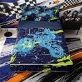 thumbnail image 1 of Erosebridal Graffiti Dirt Bike Pattern Zipper Full Size Comforter Sets with Fitted Sheet and 2 Pillowcases,Paint Splash Print Zipper Bedding Set,Navy Blue Cyan,Navy Blue Reversible, 1 of 6