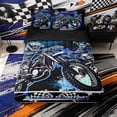 thumbnail image 1 of Erosebridal Graffiti Motocross Pattern Zipper Twin Comforter Sets with Fitted Sheet and 2 Pillowcases,Checkered Flag Print Zipper Bedding Set,Blue Black Green,Black Reversible, 1 of 6