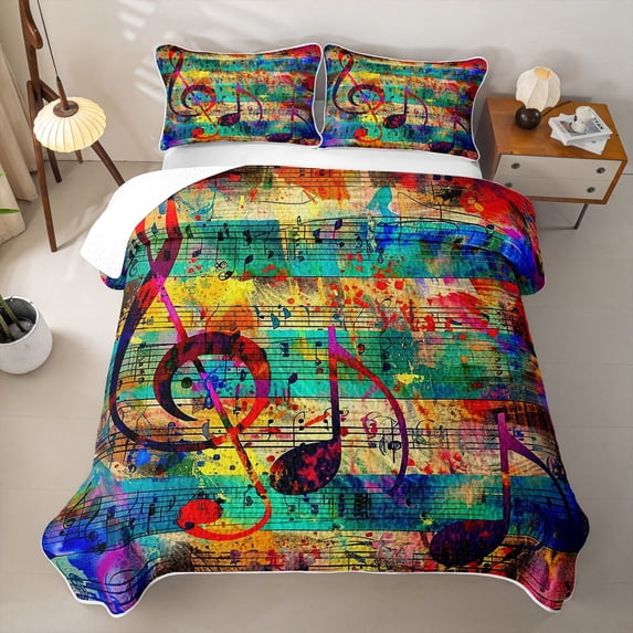 Erosebridal Graffiti Music Note Quilt King for Boys Girls, Paint Splatter Print King Coverlet Set, 3pcs