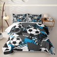 thumbnail image 1 of Erosebridal Graffiti Soccer Ball Quilt King for Boys Men, Abstract Sport Print King Coverlet Set, Black Blue, 3 Pieces, 1 of 7