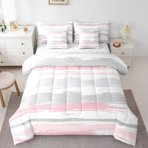Erosebridal Graffiti Style Bedding Queen Size,Modern Aesthetic Art Comforter Sets with Sheets,Pink Gray White Bedding Sets Queen Size,Breathable Room Decorative Reversible,7pcs