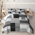 thumbnail image 1 of Erosebridal Gray Block Patchwork Bed Spread Queen for Boys Girls, Abstract Line Print Queen Coverlet Set, 3-Piece, 1 of 7