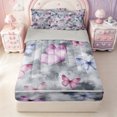 thumbnail image 1 of Erosebridal Gray Butterfly Print Zipper Twin Comforter Sets with Fitted Sheet and 2 Pillowcases,Pink Blue Insect Wash Zipper Bedding Set For Girls,Light Gray Reversible,4-Piece, 1 of 7