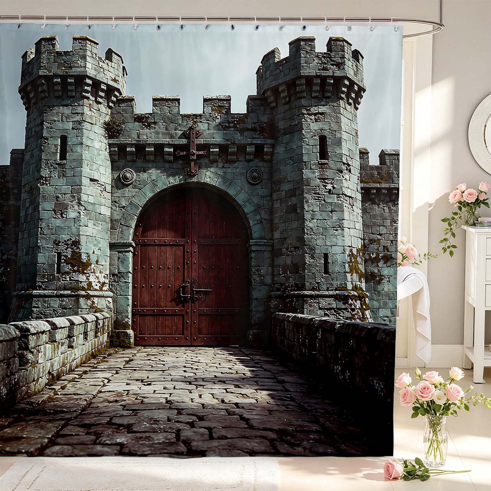 Erosebridal Gray Castle Gate Shower Curtain 72Wx84L,Vintage Drawbridge ...