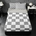 thumbnail image 1 of Erosebridal Gray Checkerboard Zipper Full Size Comforter Sets with Fitted Sheet and 2 Pillowcases,White Geometric Grid Zipper Bedding Set For Boys,Light Gray Reversible,4-Piece, 1 of 7