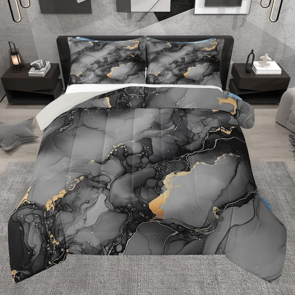 Erosebridal Gray Marble Queen Comforter Set, Gold Metalic Bedding Comforter Set, Gray Reversible, 1 Comforter and 2 Pillowcases