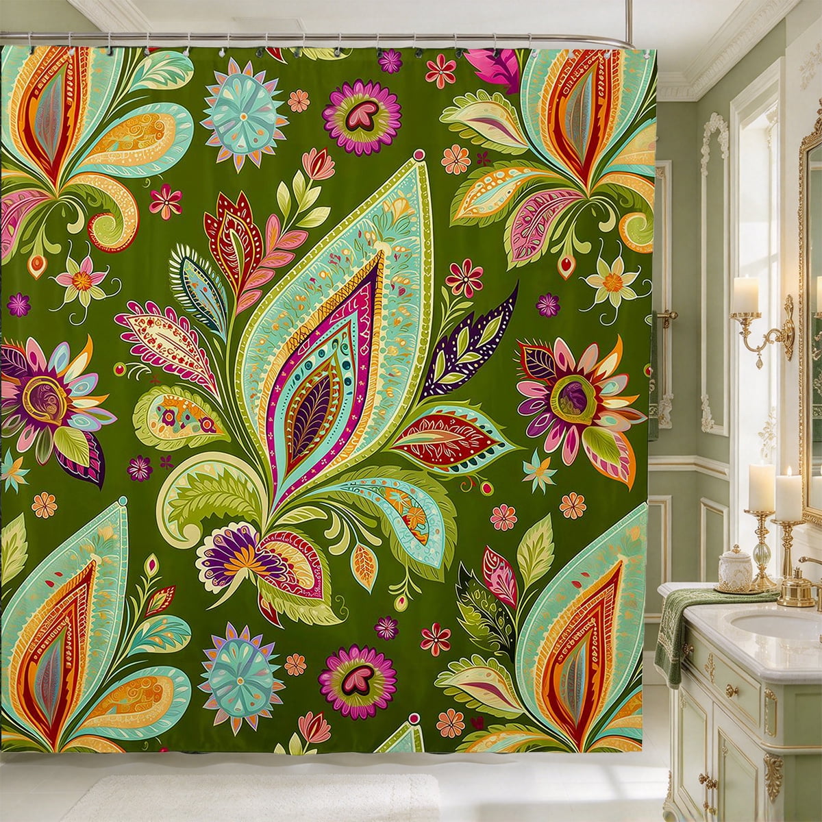 Erosebridal Gray Paisley Stripe Shower Curtain 72Wx78L,Abstract Design ...