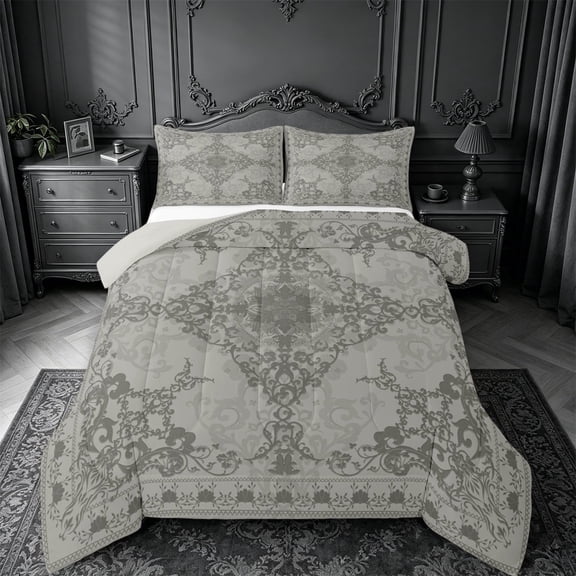 Erosebridal Gray Victorian Flower Twin Comforter Sets,Gothic Damask Theme Bedding Set For Adult,Reversible lightgray,2-Piece