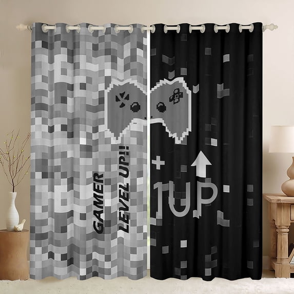 Erosebridal Gray Warm Game Blackout Curtains,Black White Pixel Letters ...