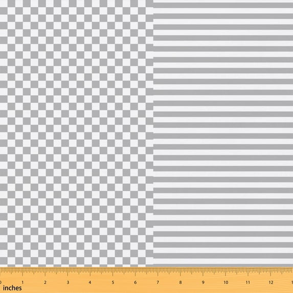 Erosebridal Gray White Checkerboard Fabric by the Yard 1 Yard, Silver Horizontal Stripe Home Decor Fabric by the Yard