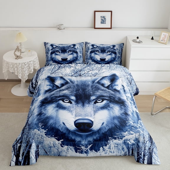 Erosebridal Gray Wolf Bedding Twin Comforter Set, Winter Jungle Snow Down Comforter, Botanical Branches Bedding Sets Twin with Comforter, Breathable Bedroom Decoration, 2 Pieces