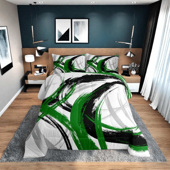 Erosebridal Green Abstract Bedding Twin Comforter Set for Adults, Geometry Down Comforter, Modern Fashion Decor, Ultra Soft