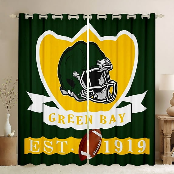 Erosebridal Green Bay Soccer City Curtains Pack of 2 (38x54), American Football Curtains for Living Room, Vintage Rugby 30%-50% Black Out Curtains, Bedroom Curtains Room Decorative
