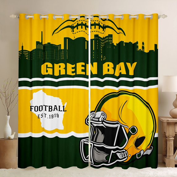Erosebridal Green Bay Soccer City Curtains Pack of 2 (42x90), American Football Curtains for Living Room, Vintage Rugby 30%-50% Black Out Curtains, Bedroom Curtains Room Decorative