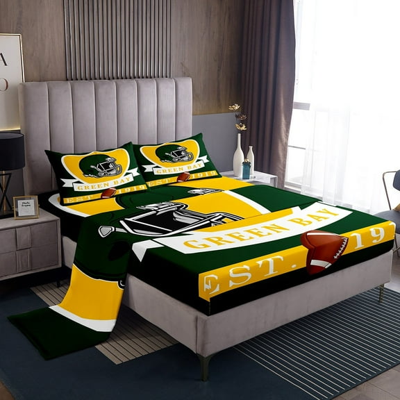 Erosebridal Green Bay Soccer City Twin Sheet Sets, American Football Bedding Twin Size, Vintage Rugby Bed Sheets Twin, Microfiber Room Decorative, 3pcs