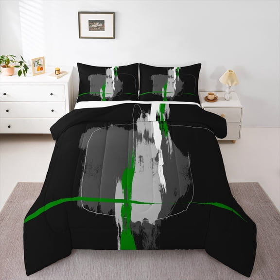 Erosebridal Green Black Ombre Comforter Sets Twin Size,Modern Minimalism Art Comforters & Duvets,Oil Painting Style Bedding Twin Comforter Set,Lightweight Bedroom Decor Reversible,2-Piece