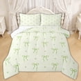 thumbnail image 1 of Erosebridal Green Bow Star Queen Comforter Set for Girls, Kawaii Bow-tie Bedding Comforter Set for Kids Teens, Reversible, 3-Piece, 1 of 6