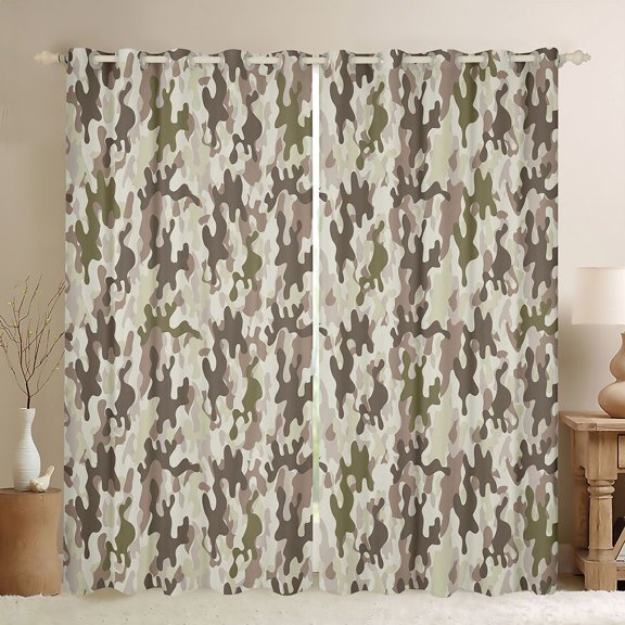 Erosebridal Green Brown Camo Black Out Curtains,Rustic Farmhouse Hunting Curtains Pack of 2 (42x63 Each) For Boys Girls