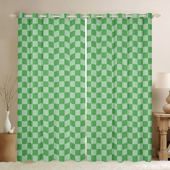 Erosebridal Green Checkered Curtains Pack of 2 (38x45), Farmhouse Gingham 30%-50% Black Out Curtains, Vintage Room decor