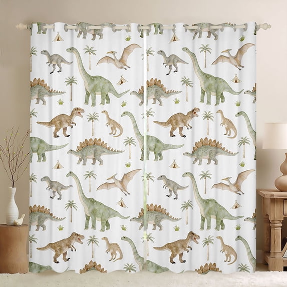 Erosebridal Green Dinosaur Curtains Pack of 2 (42x84 Each) for Kids, Watercolor Dino Curtains Blackout