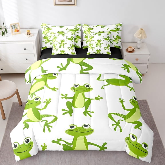 Erosebridal Green Frog Bedding Twin Size, Cartoon Animal Bed Set, Teens Teenager Reversible Bed in a Bag Twin size, Super Cozy Room Decoration, 7-Piece