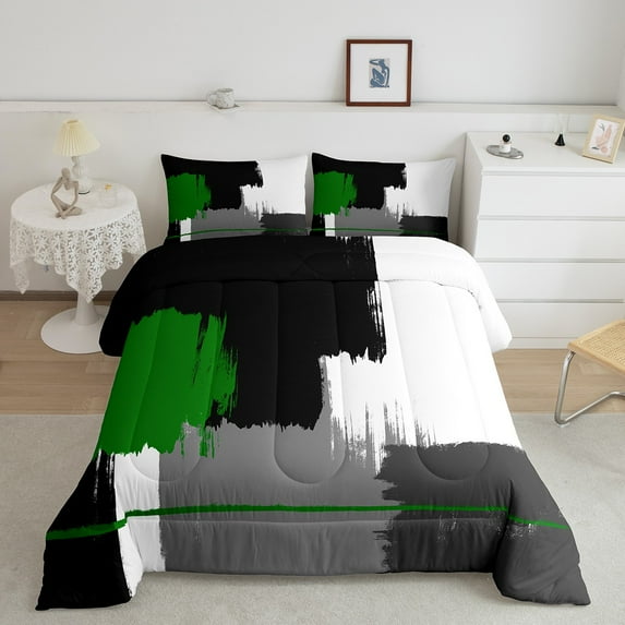 Erosebridal Green Graffiti Lines Bedding Full Comforter Set,Geometric Geometry Down Comforter,Modern Abstract Art Bedding Sets Full with Comforter,Ultra Soft Room Decor Reversible,3 Pieces